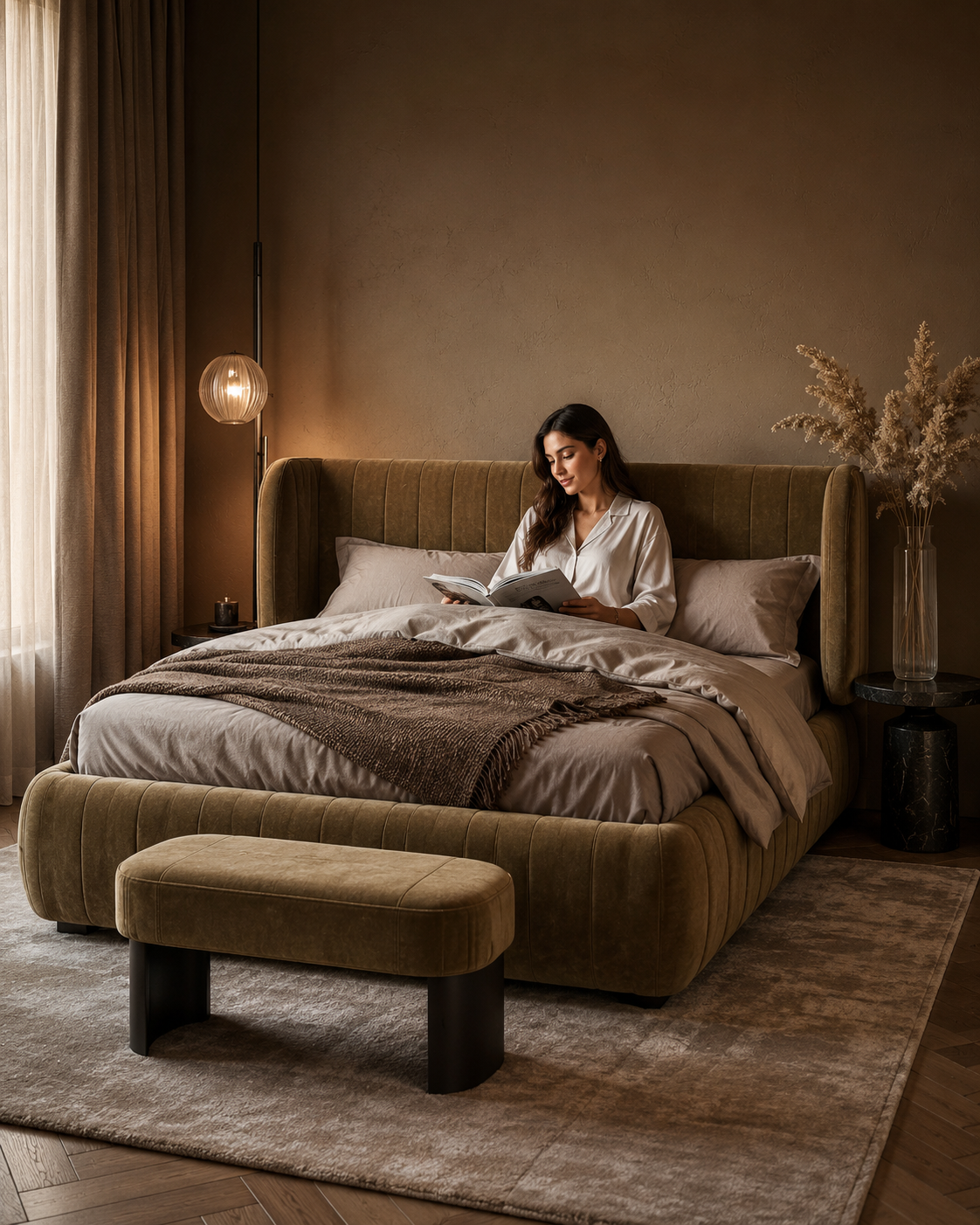 ONICE upholstered bed and foot stool by DEKATO LIVING - image 2