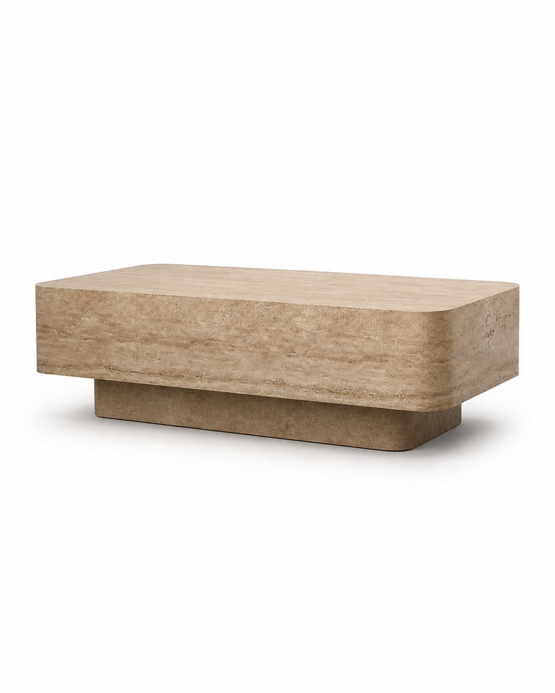 ECHO rectangular travertine-finish coffee table by DEKATO LIVING on white background