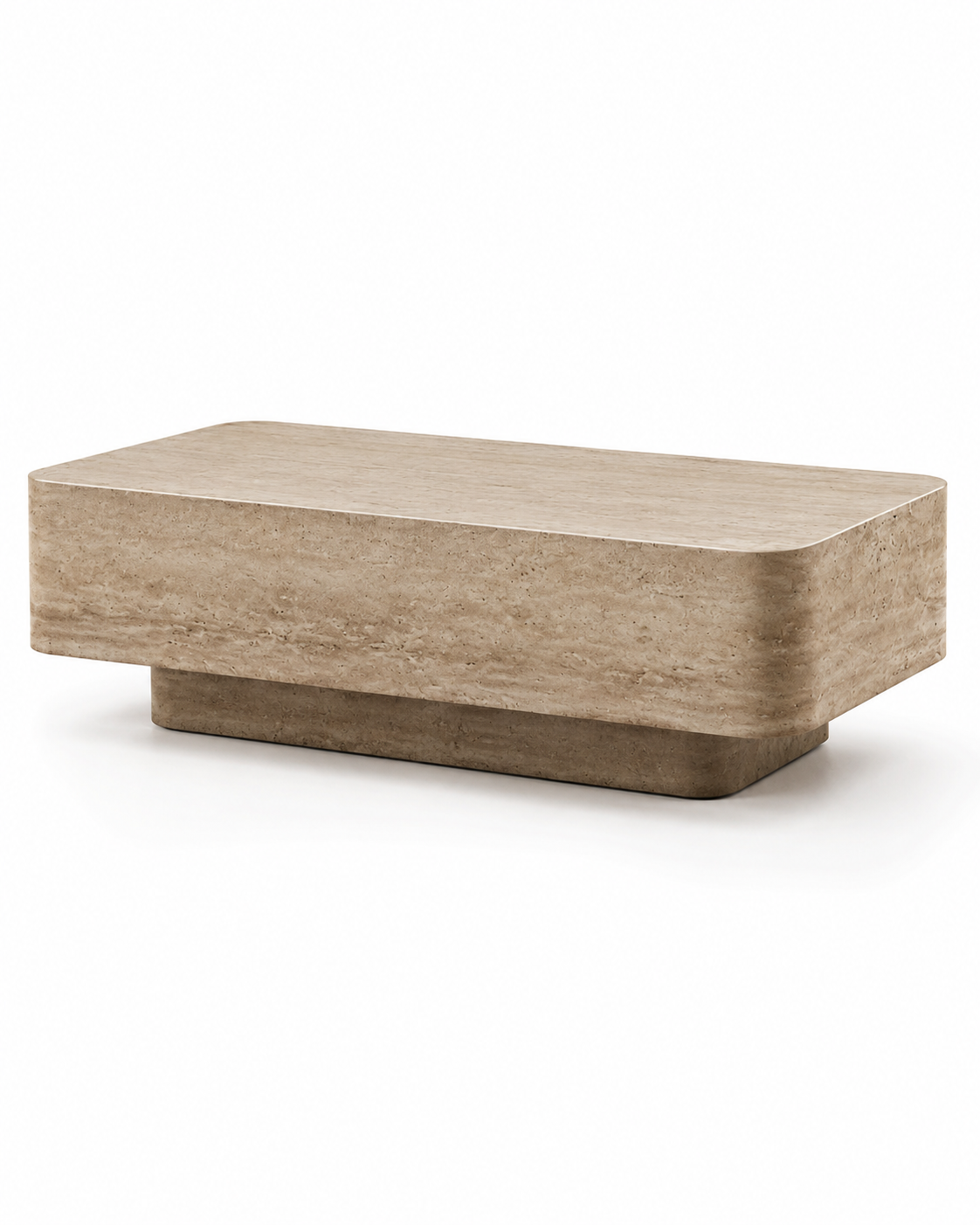ECHO sculptural travertine-finish coffee table by DEKATO LIVING isolated on white background