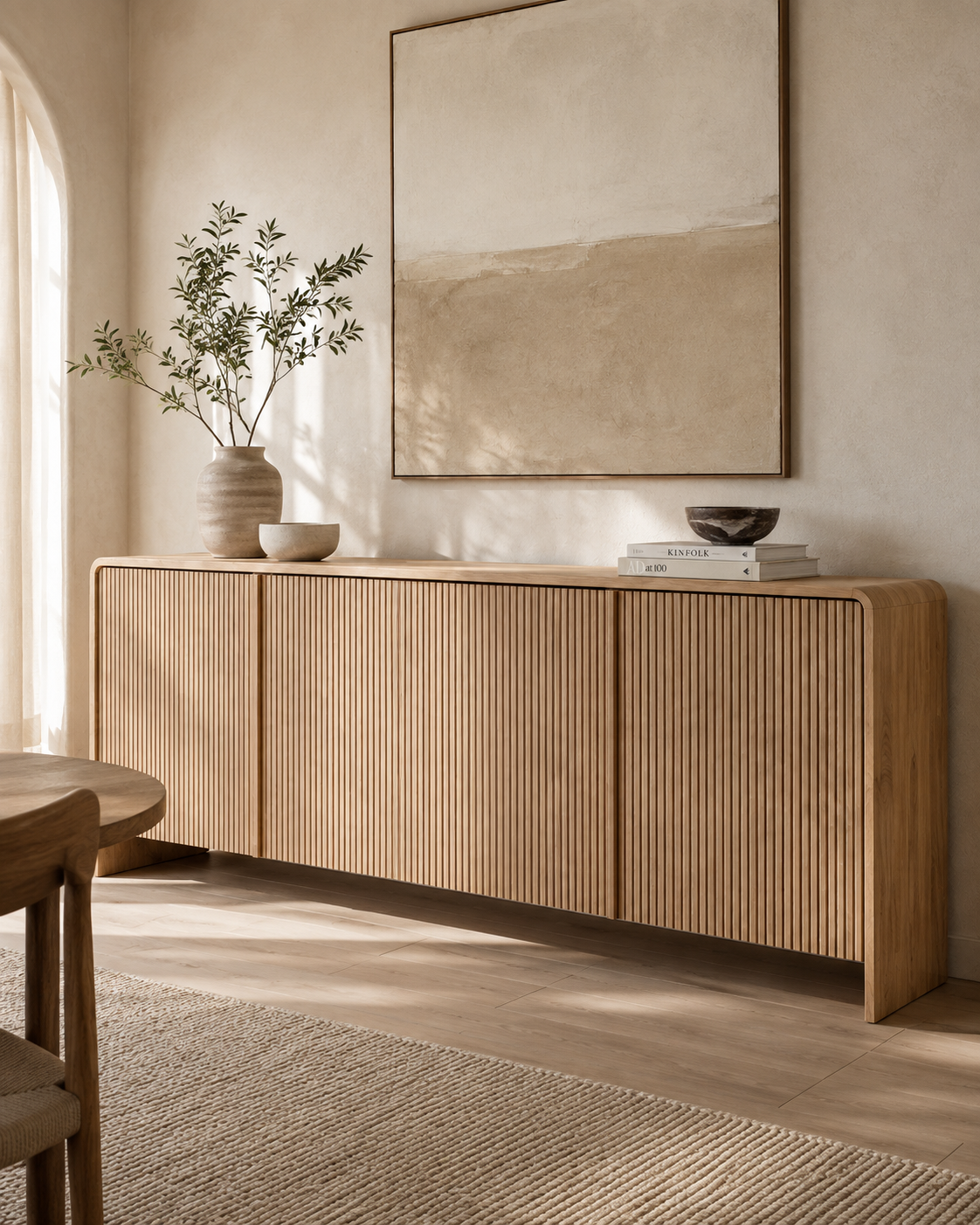 ELLE fluted wood sideboard by DEKATO LIVING in warm minimalist interior