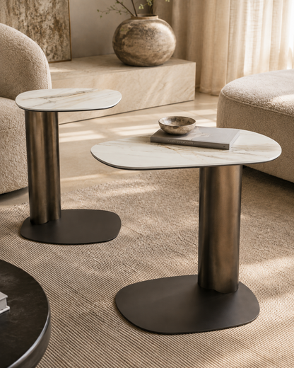 KAVO organic ceramic top side tables by DEKATO LIVING styled as a paired multi-height composition