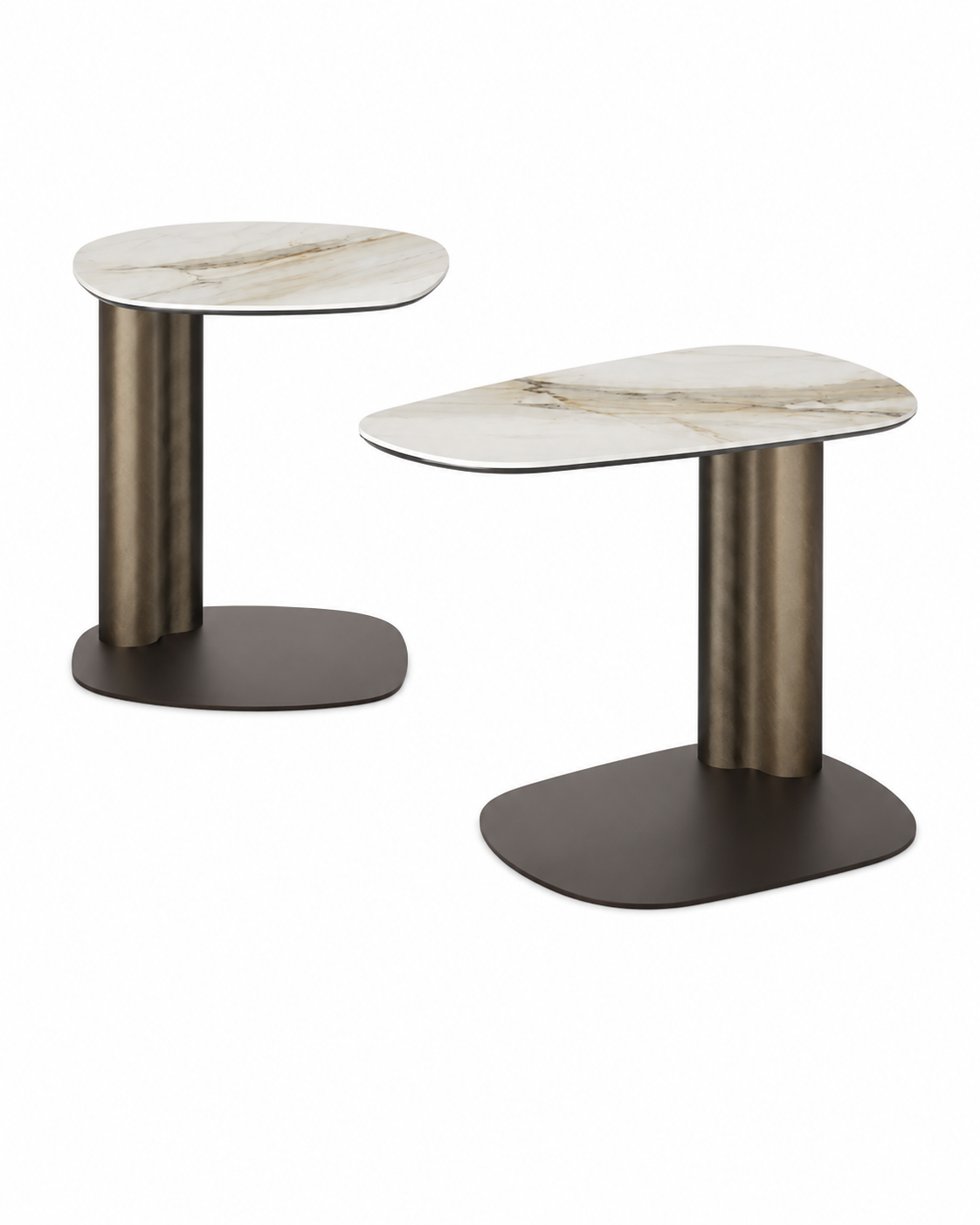 KAVO ceramic top and bronze pedestal side tables by DEKATO LIVING on white background