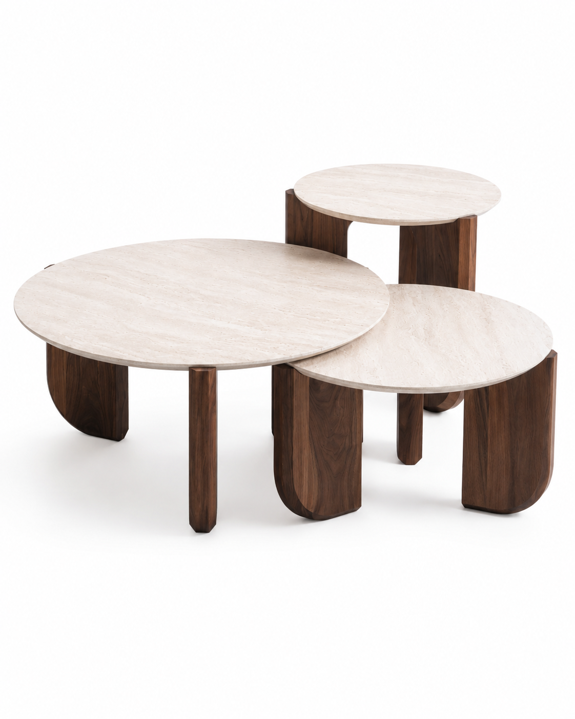 TAVO three-piece nesting coffee table set by DEKATO LIVING on white background